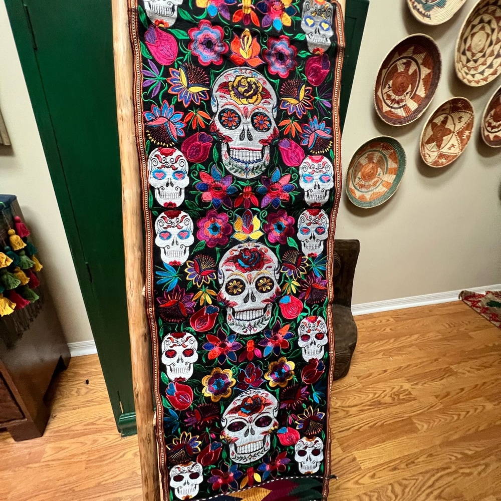 Day of dead Mexican folk art table runner